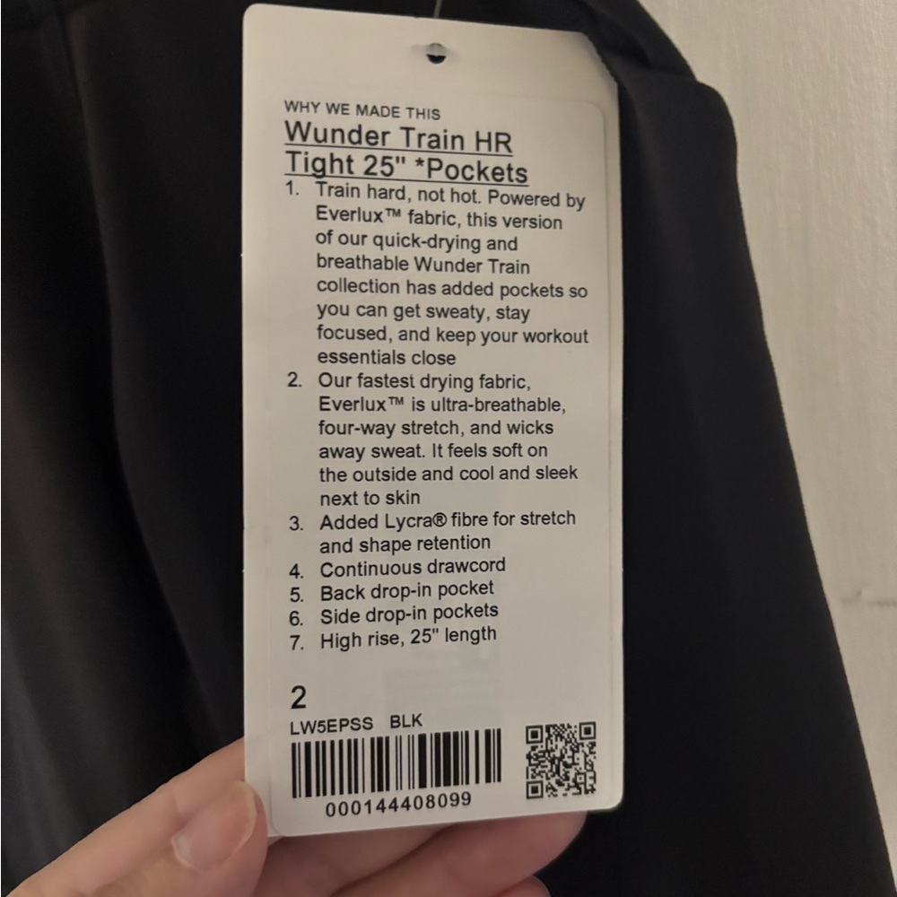 Lululemon Wunder Train High-Rise Tight  25” with pockets Black, Size 2 NWT - Picture 2 of 4